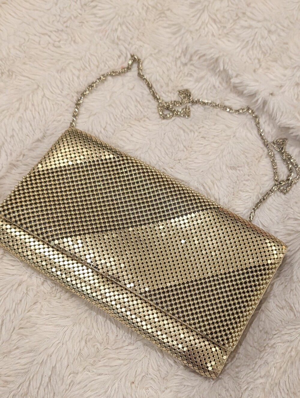Gold Chainmail Stripe Clutch Wristlet Formal Crossbody Roll Bag
